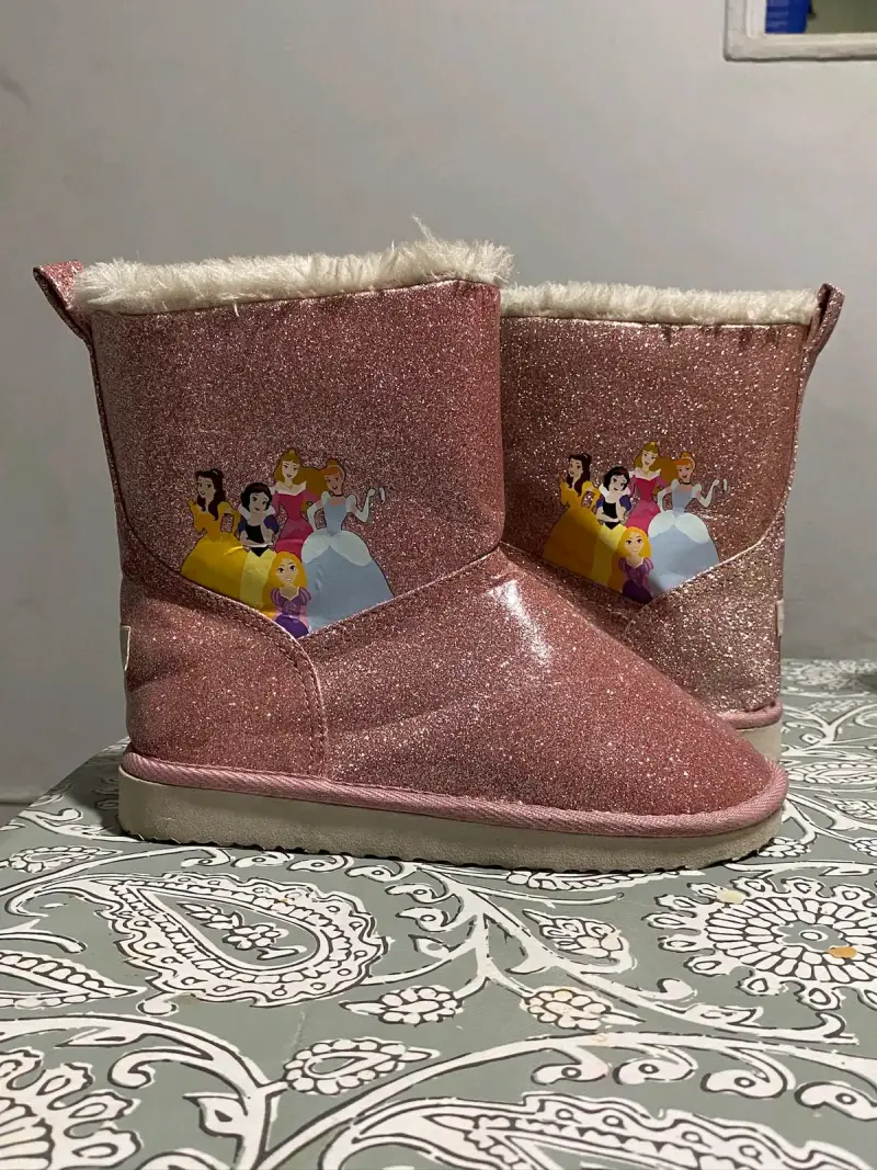 Botas rosadas brillantes para niñas con princesas - 2