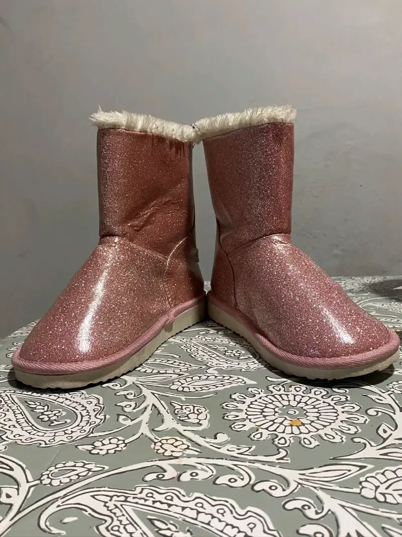 Botas rosadas brillantes para niñas con princesas - 3