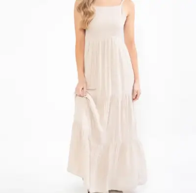 Vestido largo beige con tirantes delgados - miniatura 1