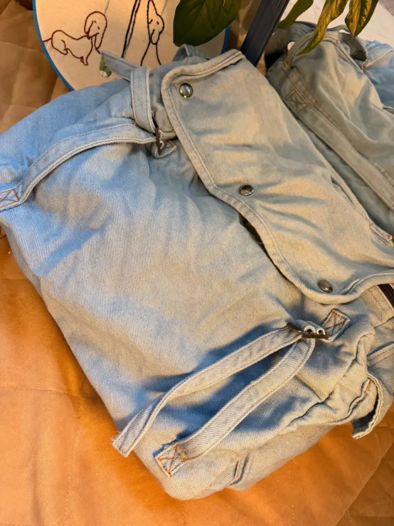 Bolso de lona azul claro con correas ajustables - 6