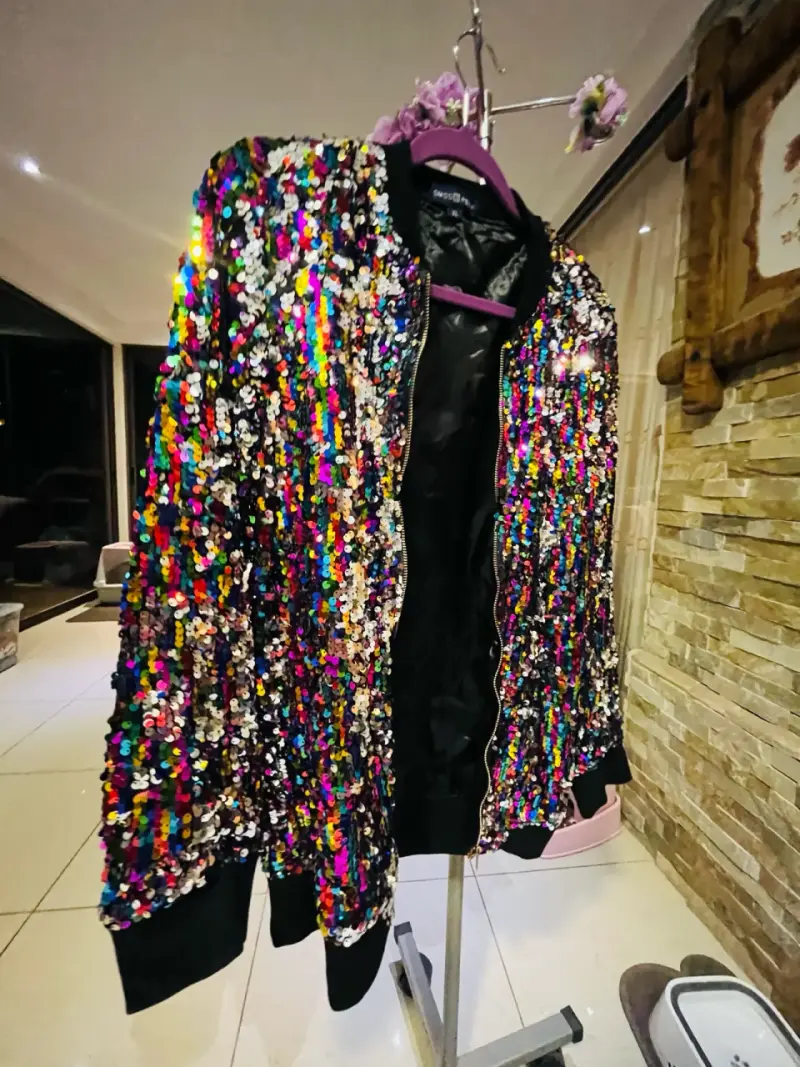 Chaqueta bomber con lentejuelas multicolor - 2