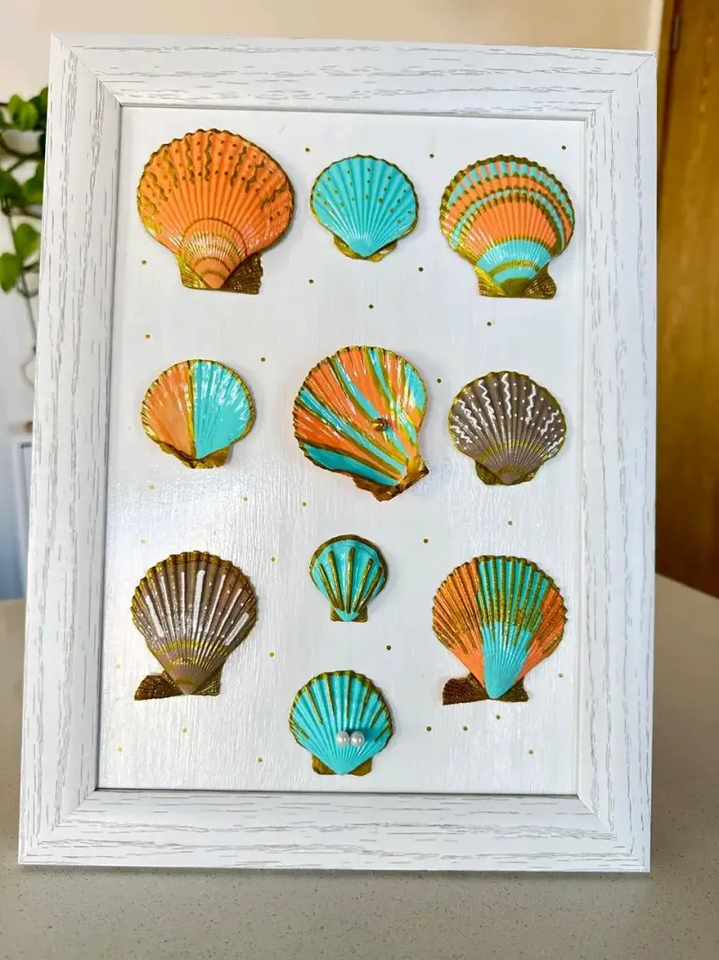 🌊Cuadro decorativo con conchas marinas pintadas