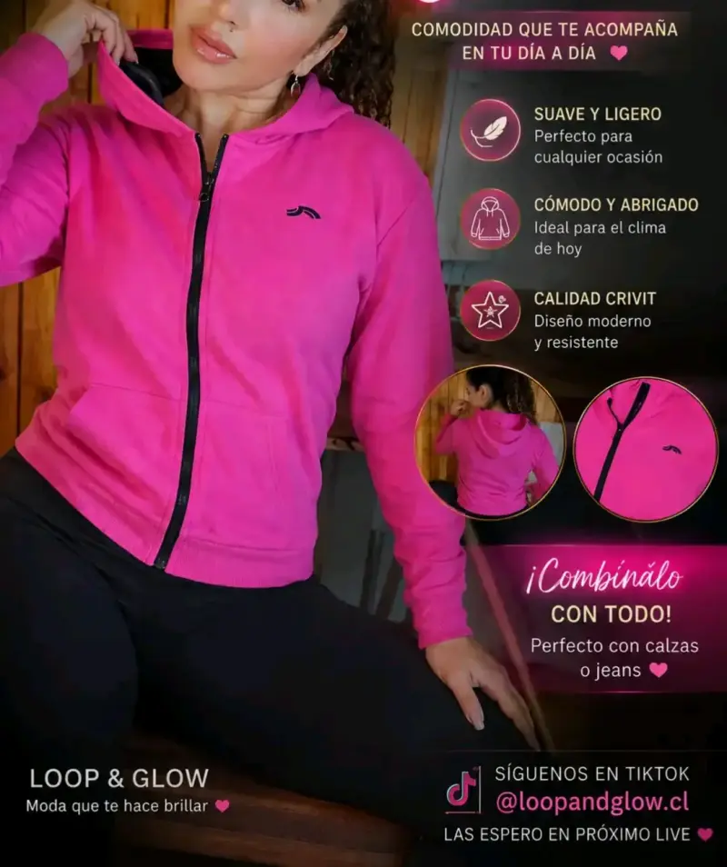 Polerón fucsia con capucha y cierre Crivit