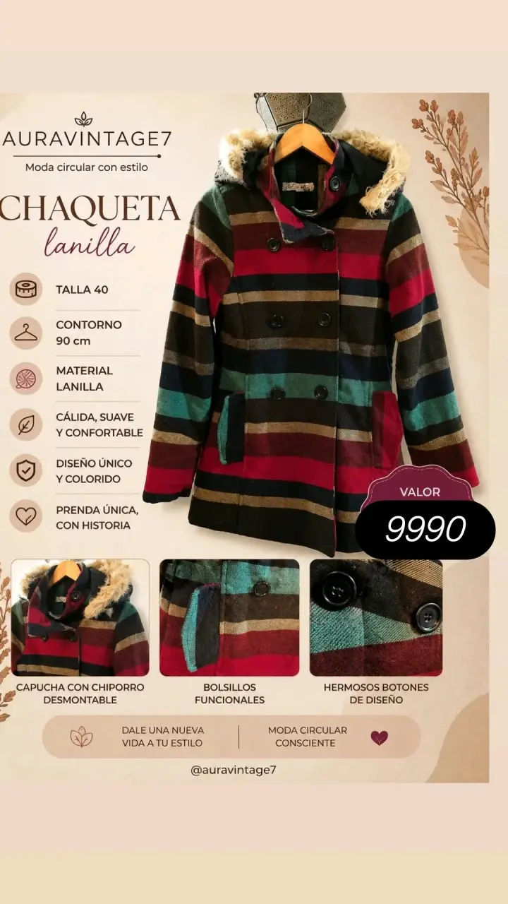 Chaqueta de lanilla a rayas con capucha desmontable