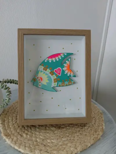 🌊Cuadro decorativo  pez de madera pintado a mano - miniatura 1