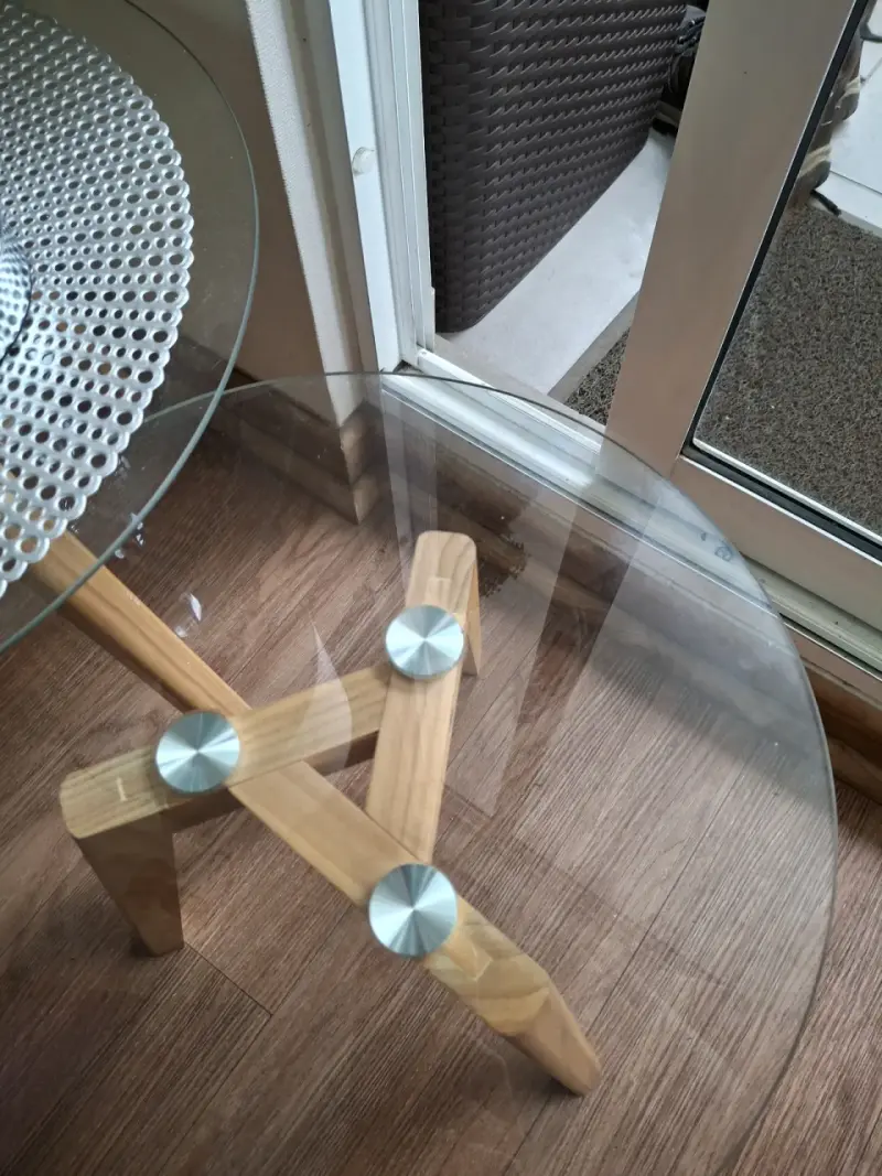 Mesa Auxiliar Redonda de Vidrio y Madera - 2