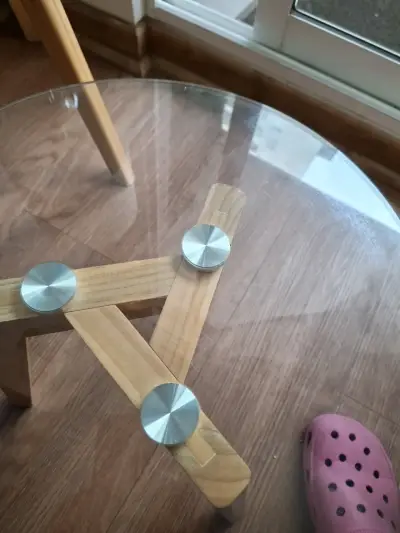 Mesa Auxiliar Redonda de Vidrio y Madera - miniatura 3