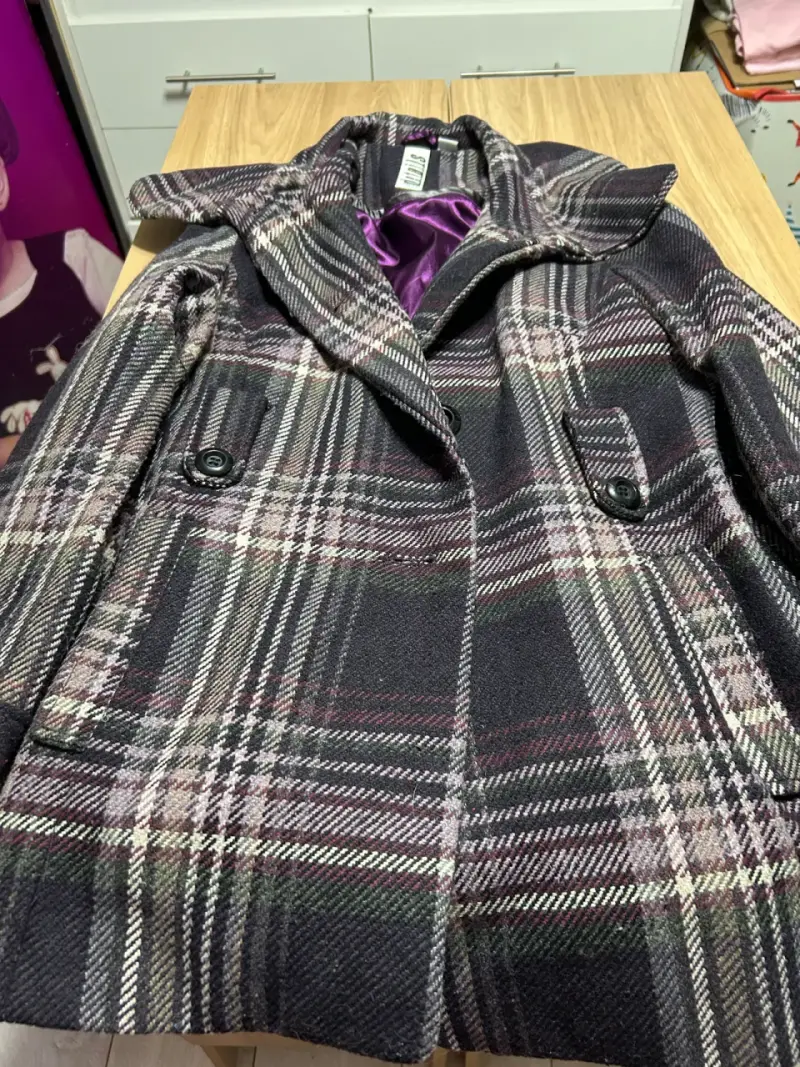 Abrigo de lana a cuadros para mujer