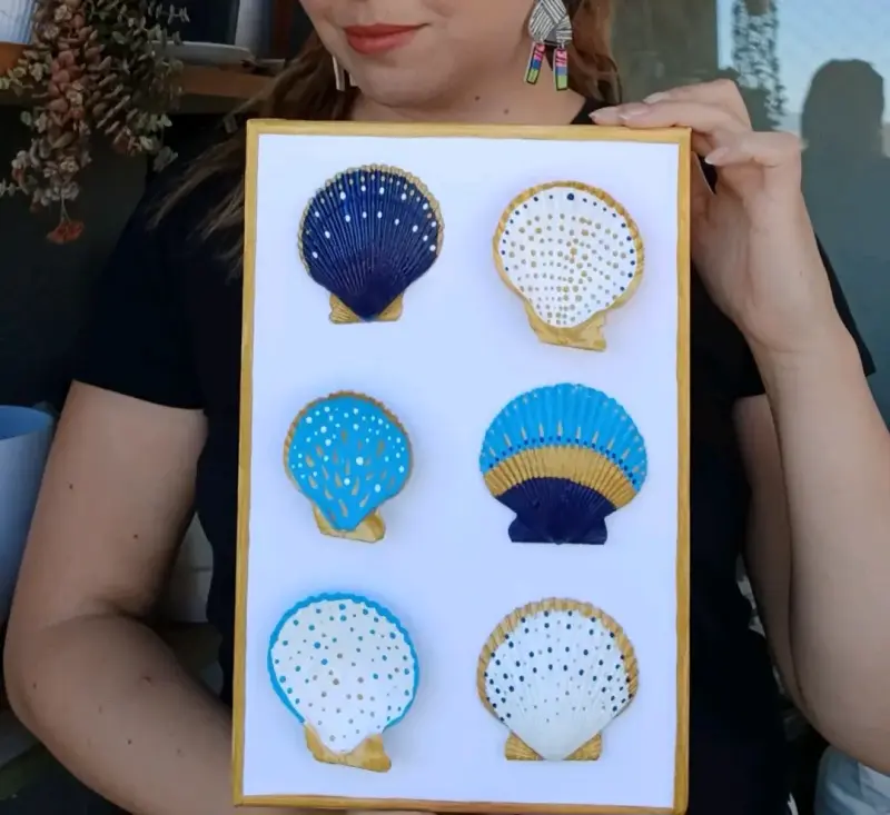 🌊Cuadro decorativo con conchas marinas pintadas a