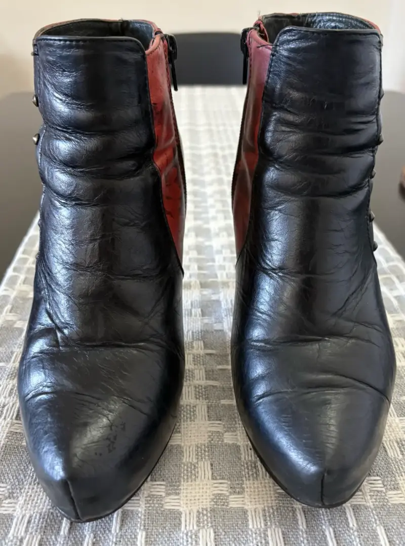 Botines de cuero negro y rojo con tacón alto - 4