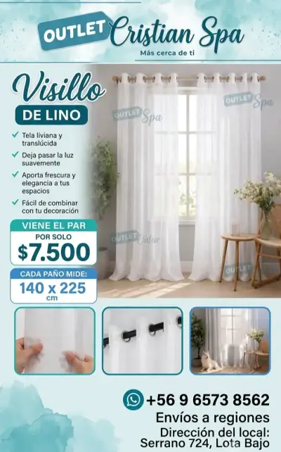 Visillo de lino blanco con argollas - miniatura 1