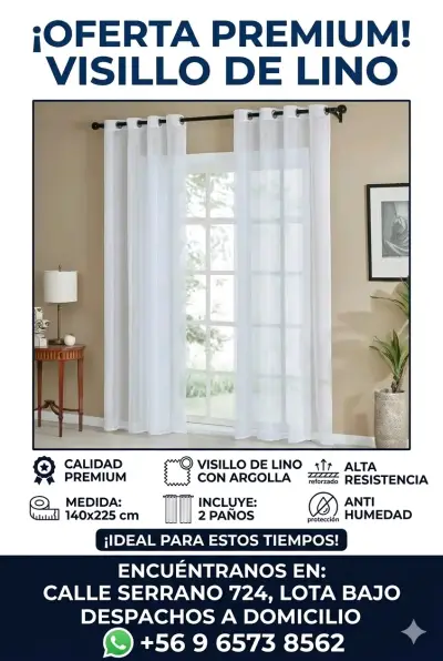 Visillo de lino blanco con argollas - miniatura 2