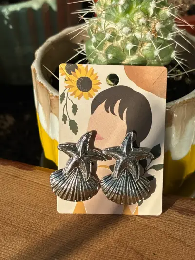 Aros de estrella de mar y concha metálicos - miniatura 3