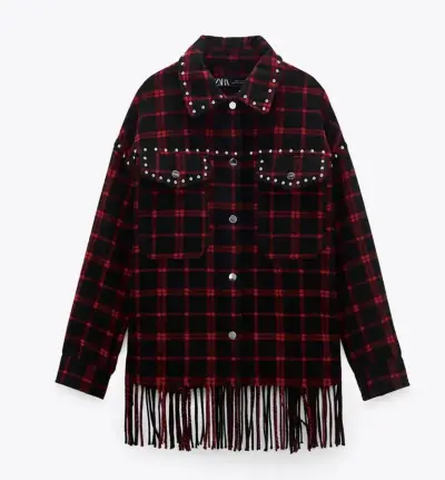 Chaqueta de cuadros con flecos y tachas Zara - miniatura 1