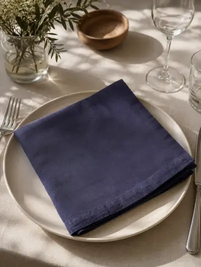 Set de 12 servilletas de lino azul - miniatura 2