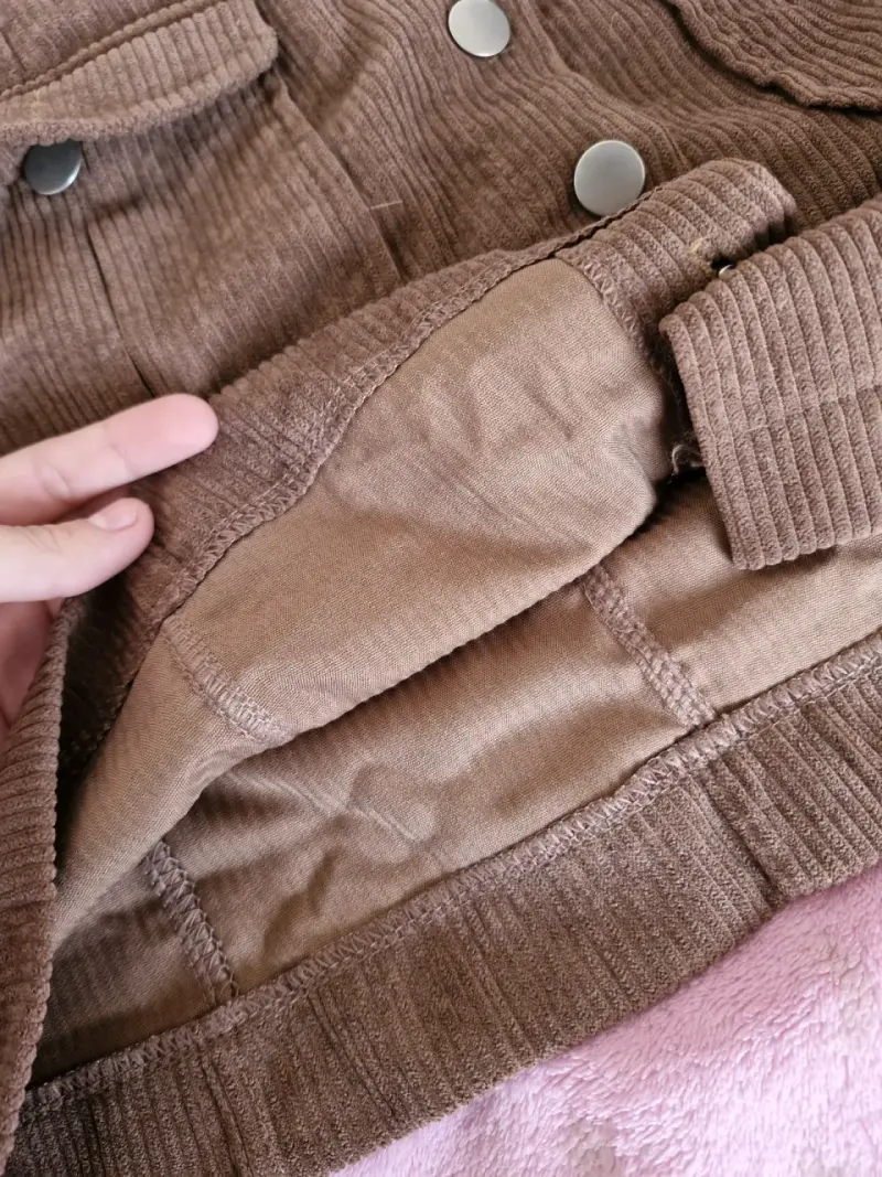 Falda corta de pana marrón con bolsillos - 3
