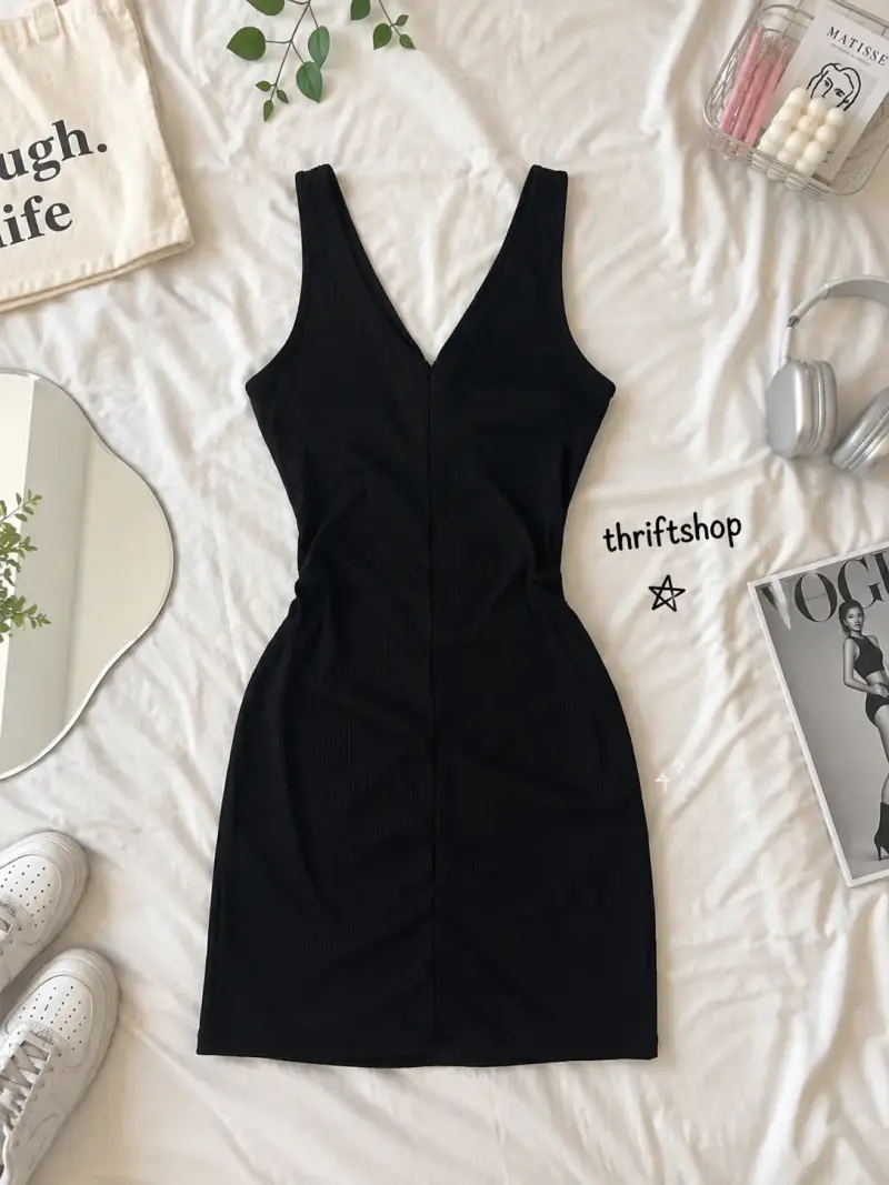 Vestido negro ajustado sin mangas - 2