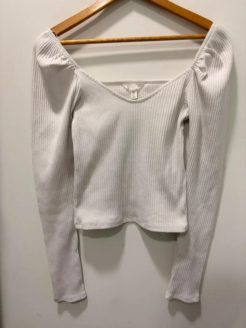 Polera de canalé blanca manga larga - 2