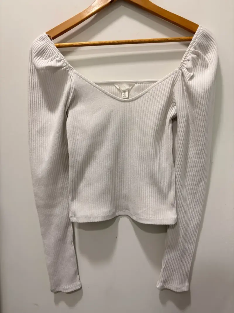 Polera de canalé blanca manga larga - 3