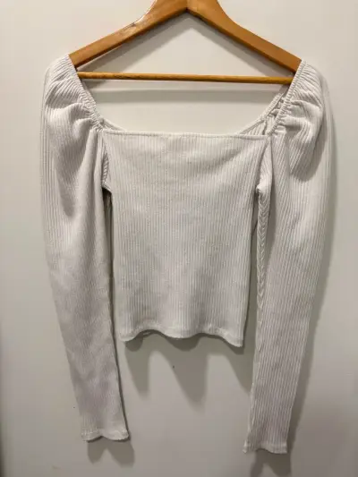 Polera de canalé blanca manga larga - miniatura 4