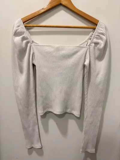 Polera de canalé blanca manga larga - miniatura 5