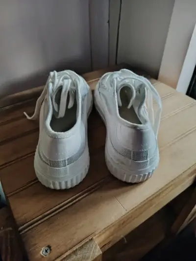 Zapatillas zara blancas de lona con plataforma - miniatura 3