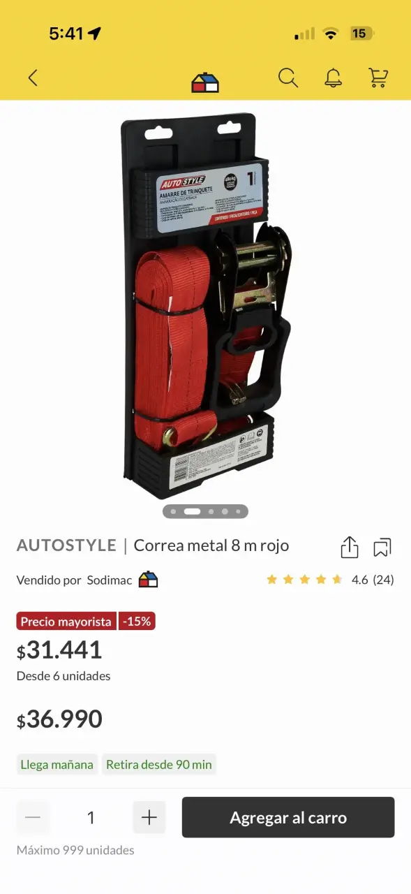 Correa de Amarre de Trinquete Autostyle 8m Roja - 2