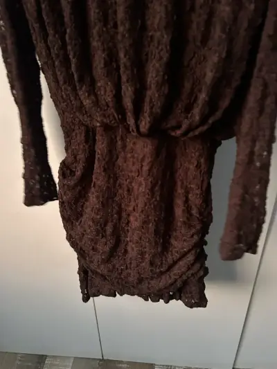 Vestido de encaje marrón Zara talla M - miniatura 3