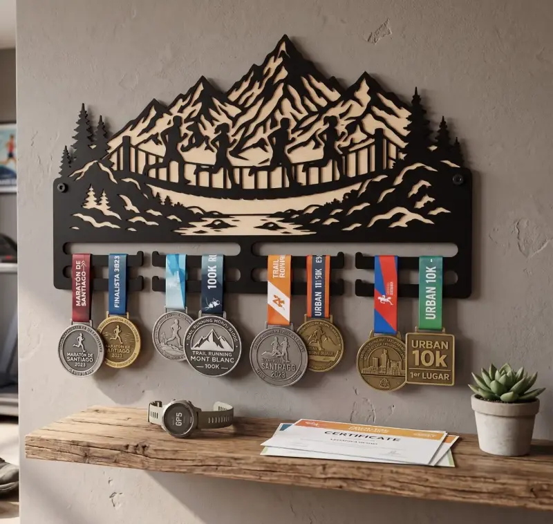 Colgador de medallas de madera para corredores