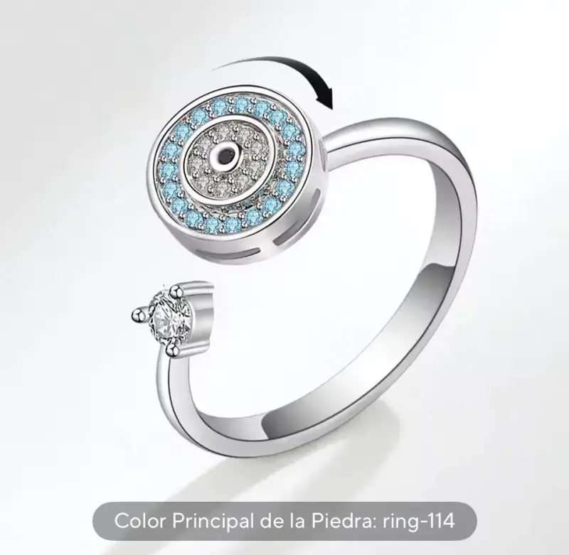 Anillo ajustable con cristales azules y transparentes