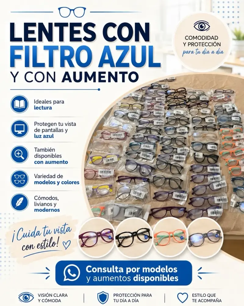 Lentes con filtro azul y aumento para lectura