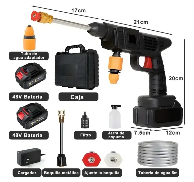 Hidrolavadora portátil 48V con accesorios