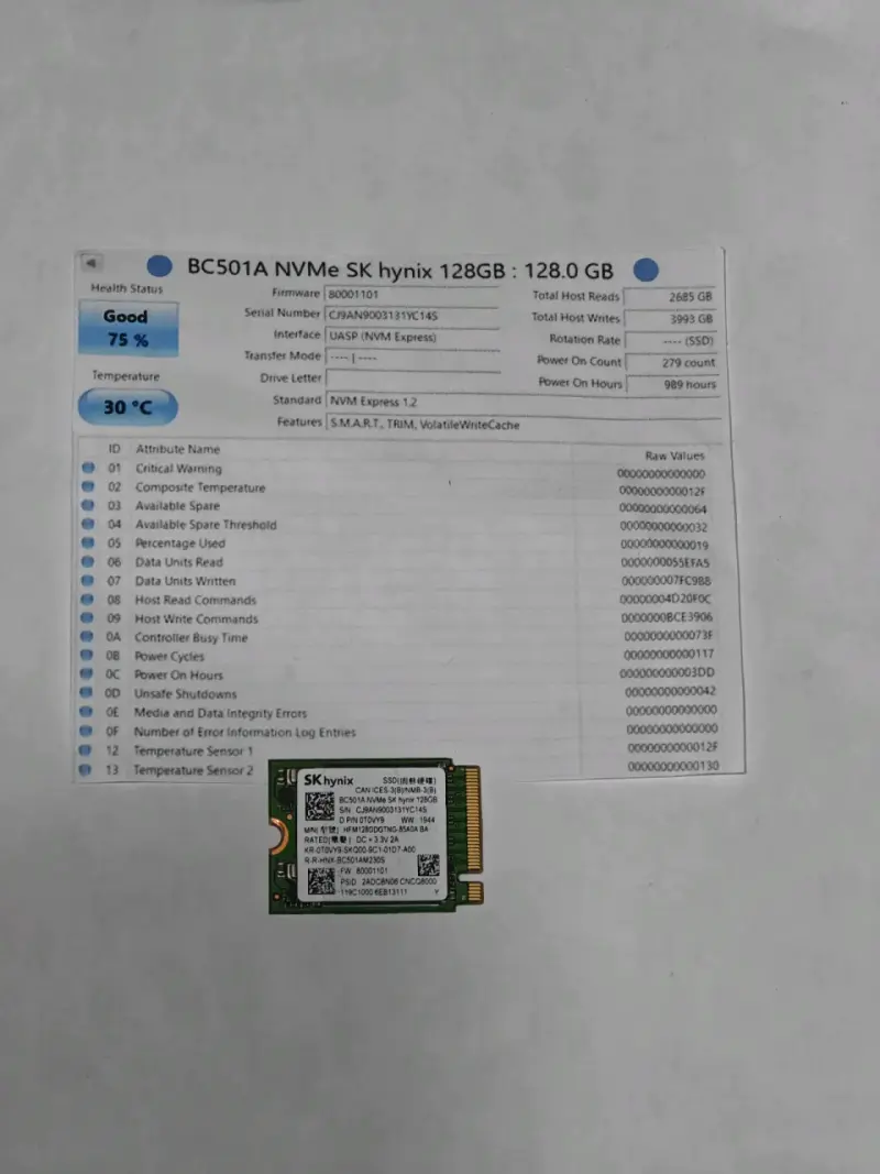 Unidad SSD NVMe SK hynix 128GB en buen estado