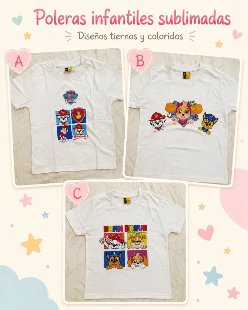 Poleras infantiles sublimadas Paw Patrol