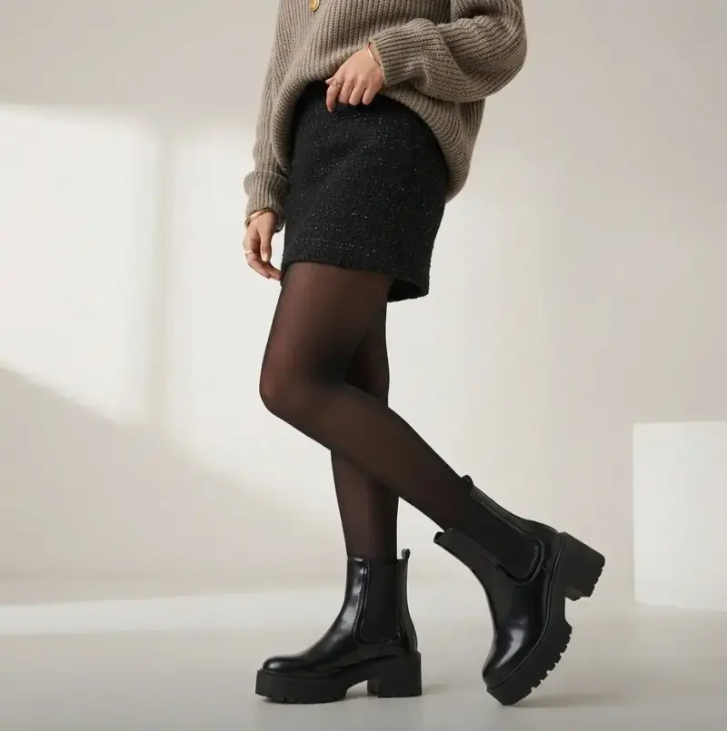 Botines negros de cuero con plataforma