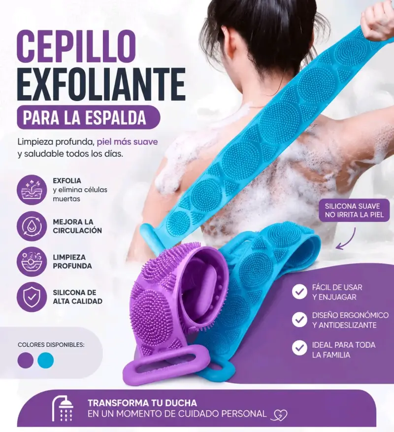 Cepillo exfoliante de silicona para la espalda