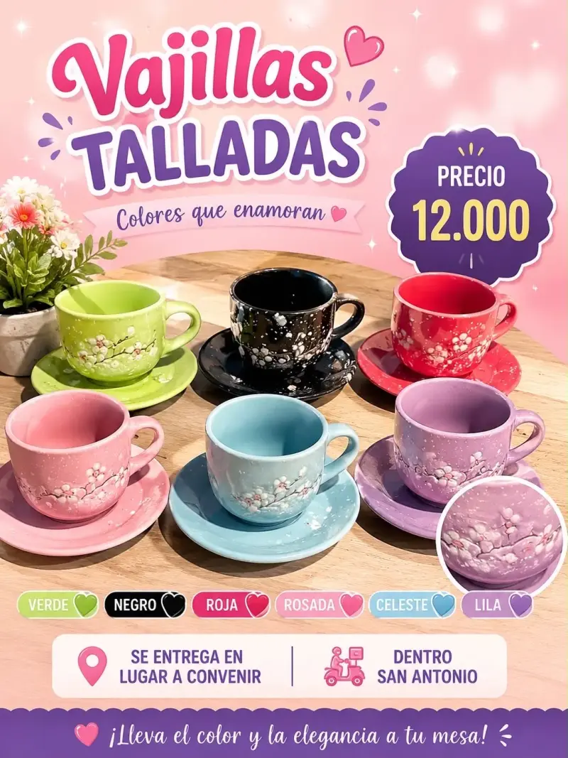 Vajillas talladas colores variados