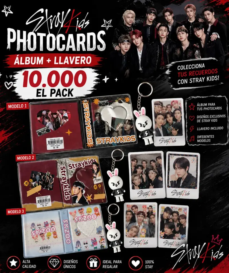 Pack de Photocards Stray Kids con Álbum y Llavero