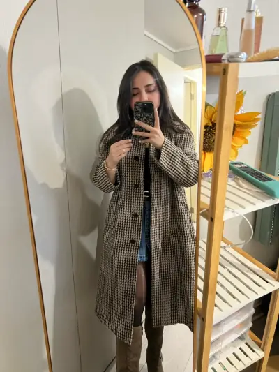 Abrigo de lana a cuadros para mujer - miniatura 1