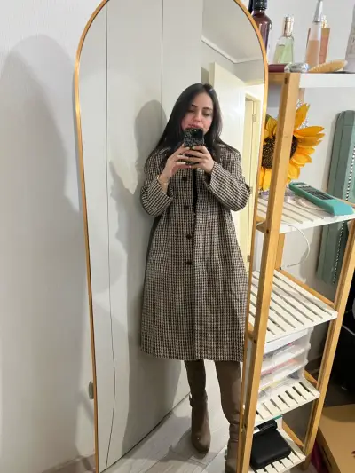 Abrigo de lana a cuadros para mujer - miniatura 2