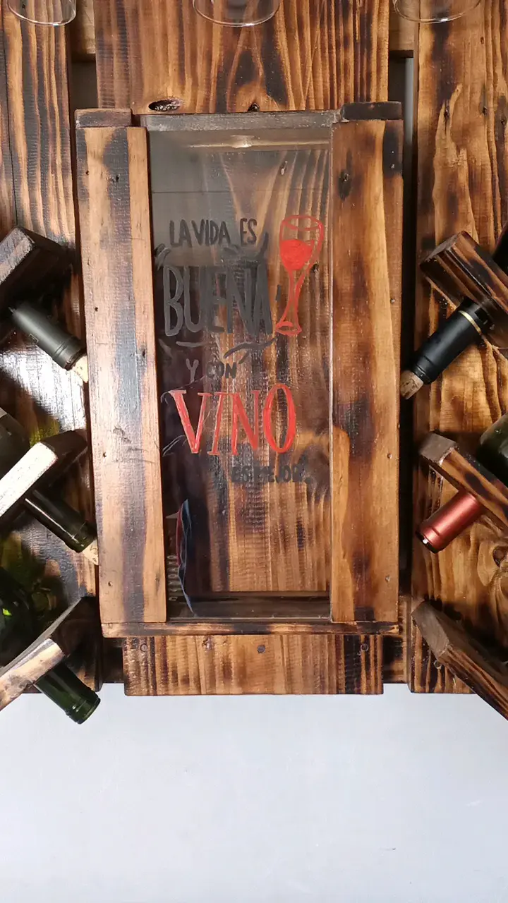 Estante de madera para vinos y copas - 3