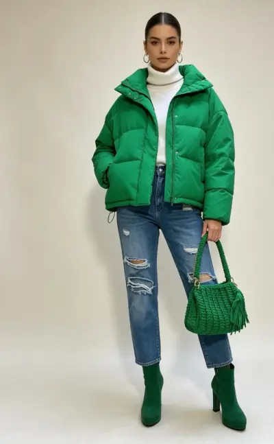 Chaqueta acolchada verde para mujer Zara - miniatura 1