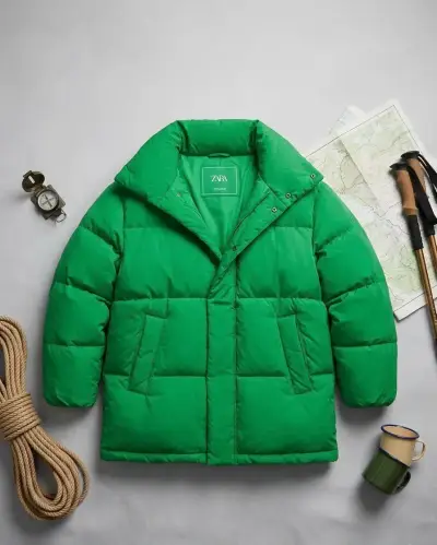 Chaqueta acolchada verde para mujer Zara - miniatura 2