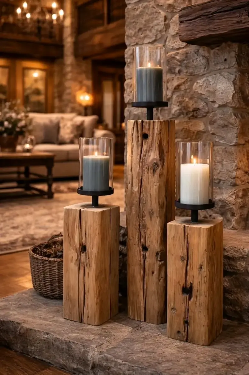 Portavelas de madera rústica para decoración - 2