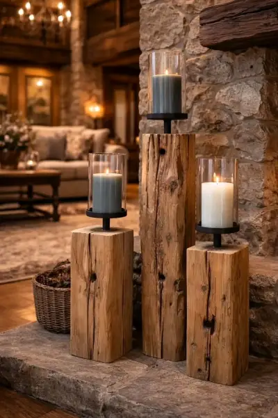 Portavelas de madera rústica para decoración - miniatura 2