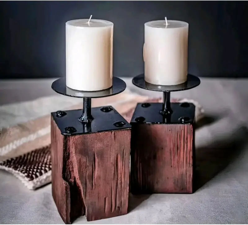 Portavelas de madera rústica para decoración - 3