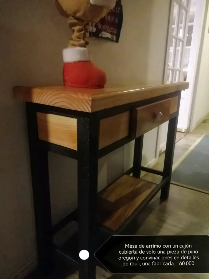 Mesa de arrimo de madera y metal con cajón - 2