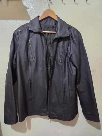 Chaqueta de cuero natural negra para mujer - miniatura 1