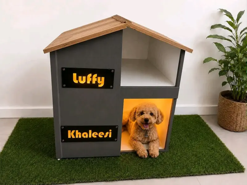 Casa de madera para 2 mascotas con luz LED - 1