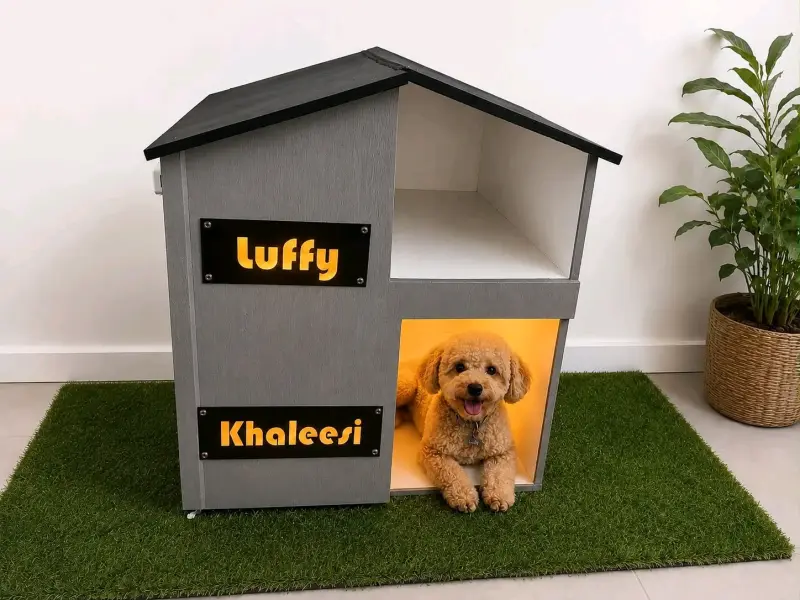 Casa de madera para 2 mascotas con luz LED - 2